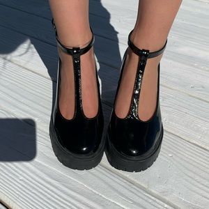 ASOS Platform Glossy Black T-strap Heels